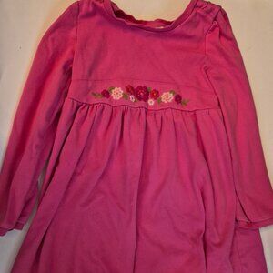 GYMBOREE Girls Dark PINK long sleeves embroidery Flower DRESS Size 7 cotton